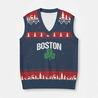 Boston V-Neck Knit Sweater Vest St Patricks Day Irish Green Shamrock Massachusetts