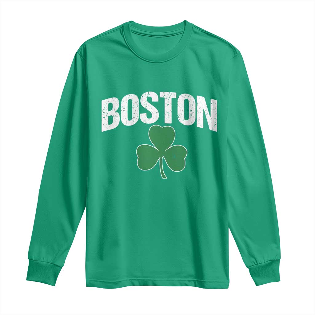 Boston Long Sleeve Shirt St Patricks Day Irish Green Shamrock Massachusetts