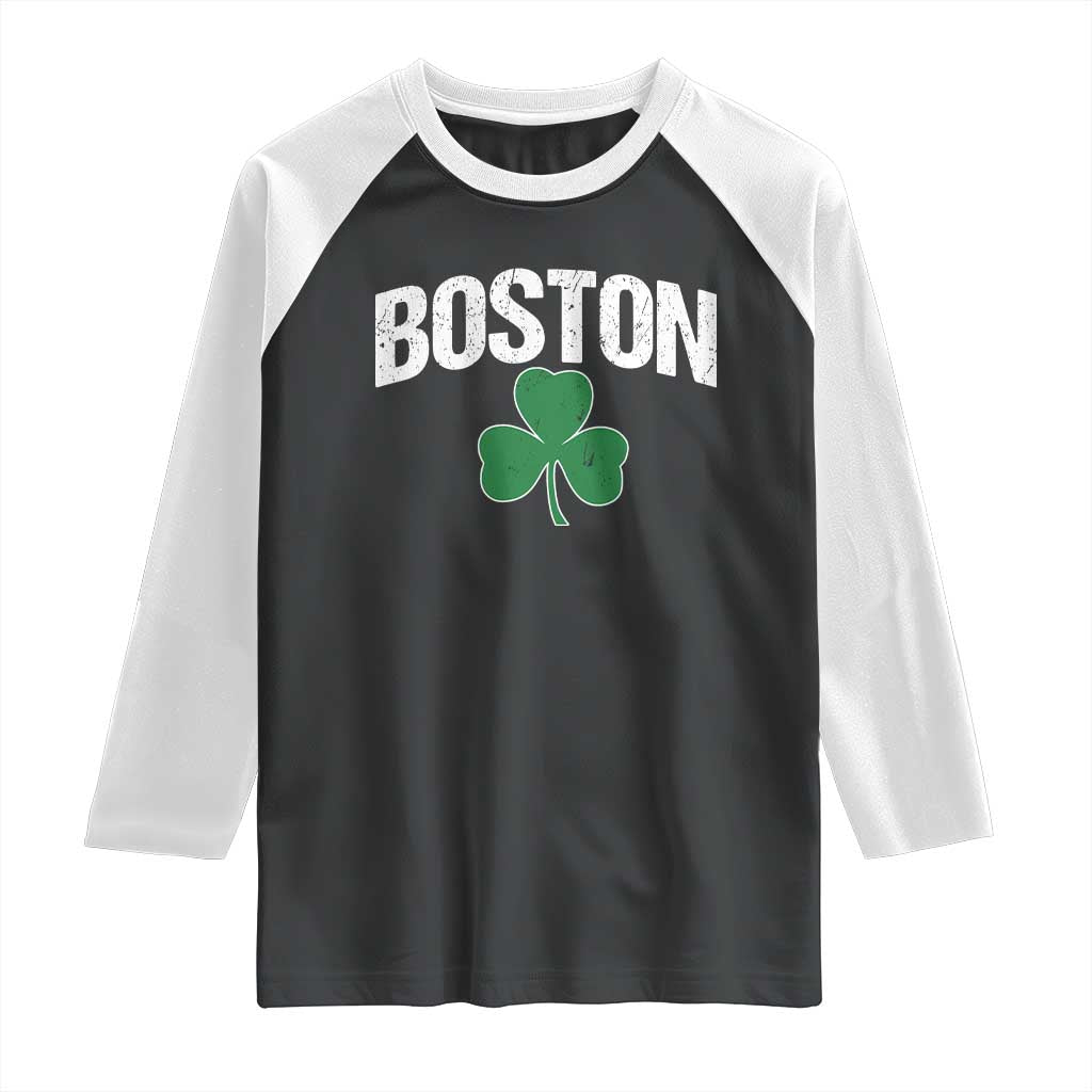 Boston Raglan Shirt St Patricks Day Irish Green Shamrock Massachusetts