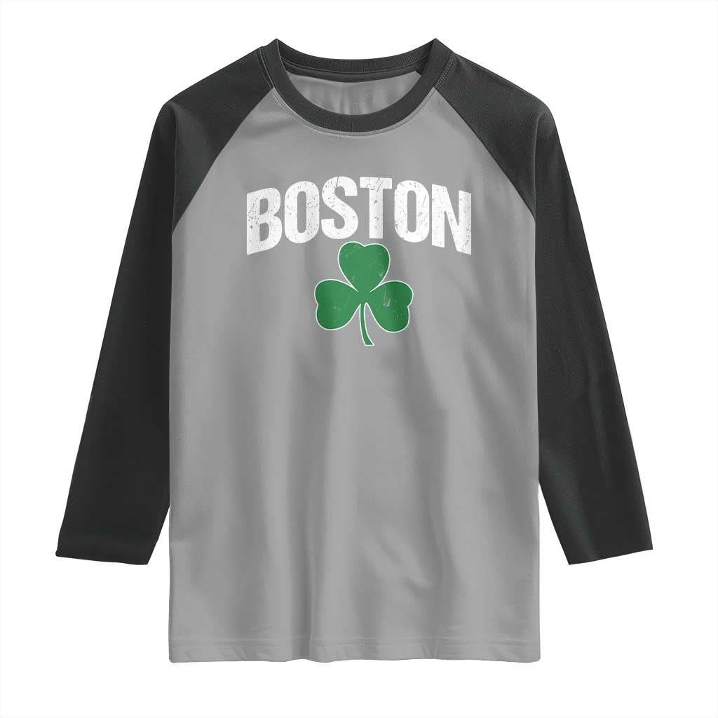 Boston Raglan Shirt St Patricks Day Irish Green Shamrock Massachusetts