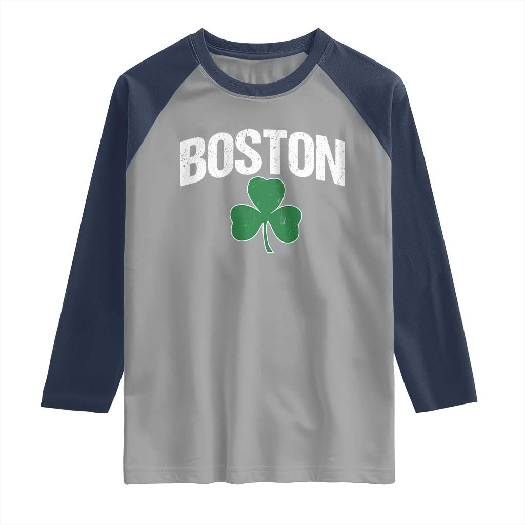 Boston Raglan Shirt St Patricks Day Irish Green Shamrock Massachusetts