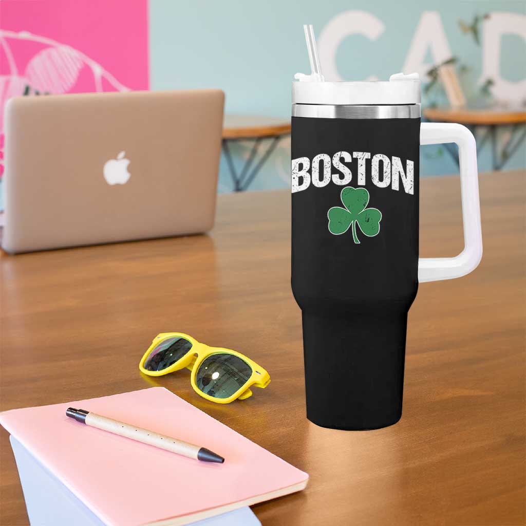 Boston Tumbler With Handle St Patricks Day Irish Green Shamrock Massachusetts