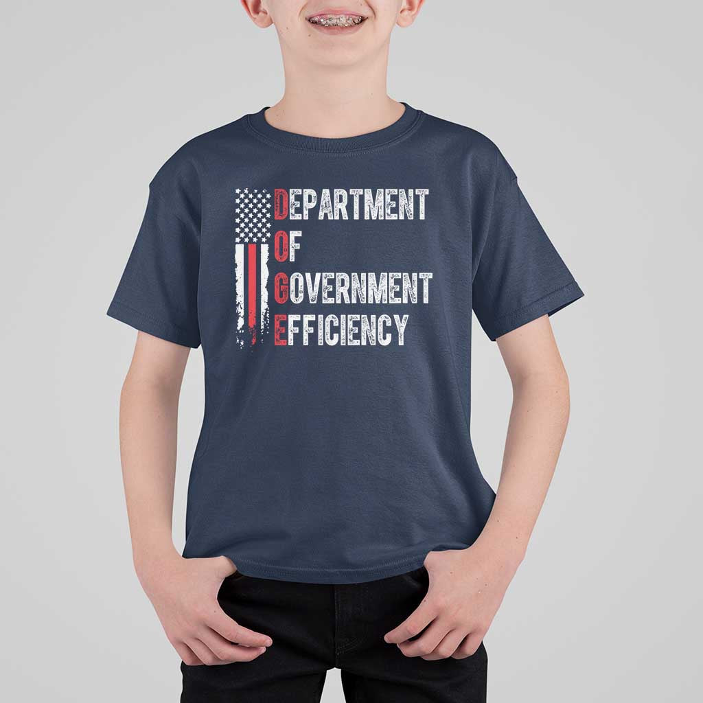DOGE Department Of Government Efficiency T Shirt For Kid D.O.G.E. Partiotic US Flag