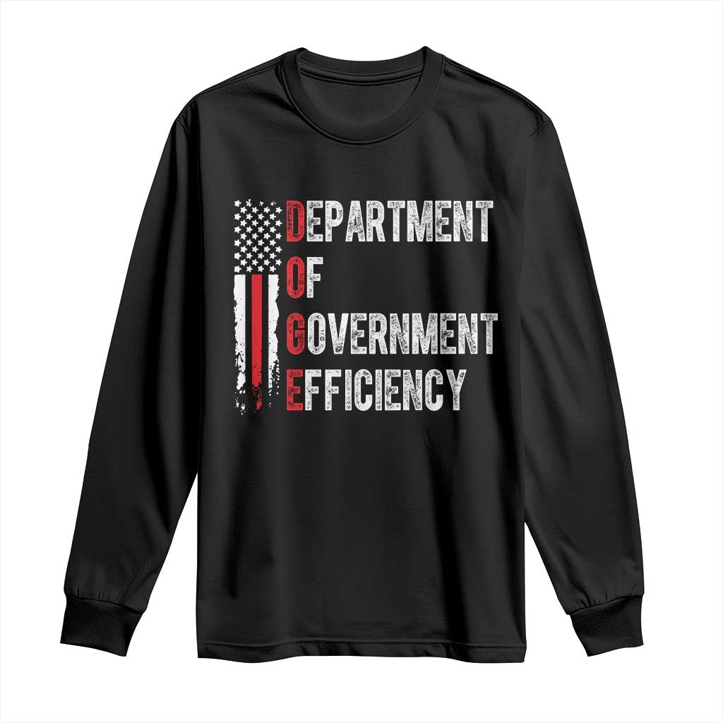 DOGE Department Of Government Efficiency Long Sleeve Shirt D.O.G.E. Partiotic US Flag