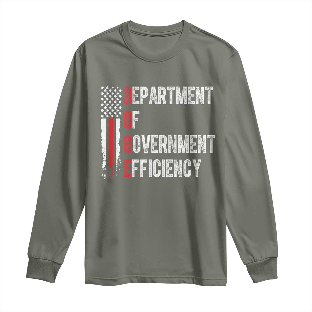 DOGE Department Of Government Efficiency Long Sleeve Shirt D.O.G.E. Partiotic US Flag