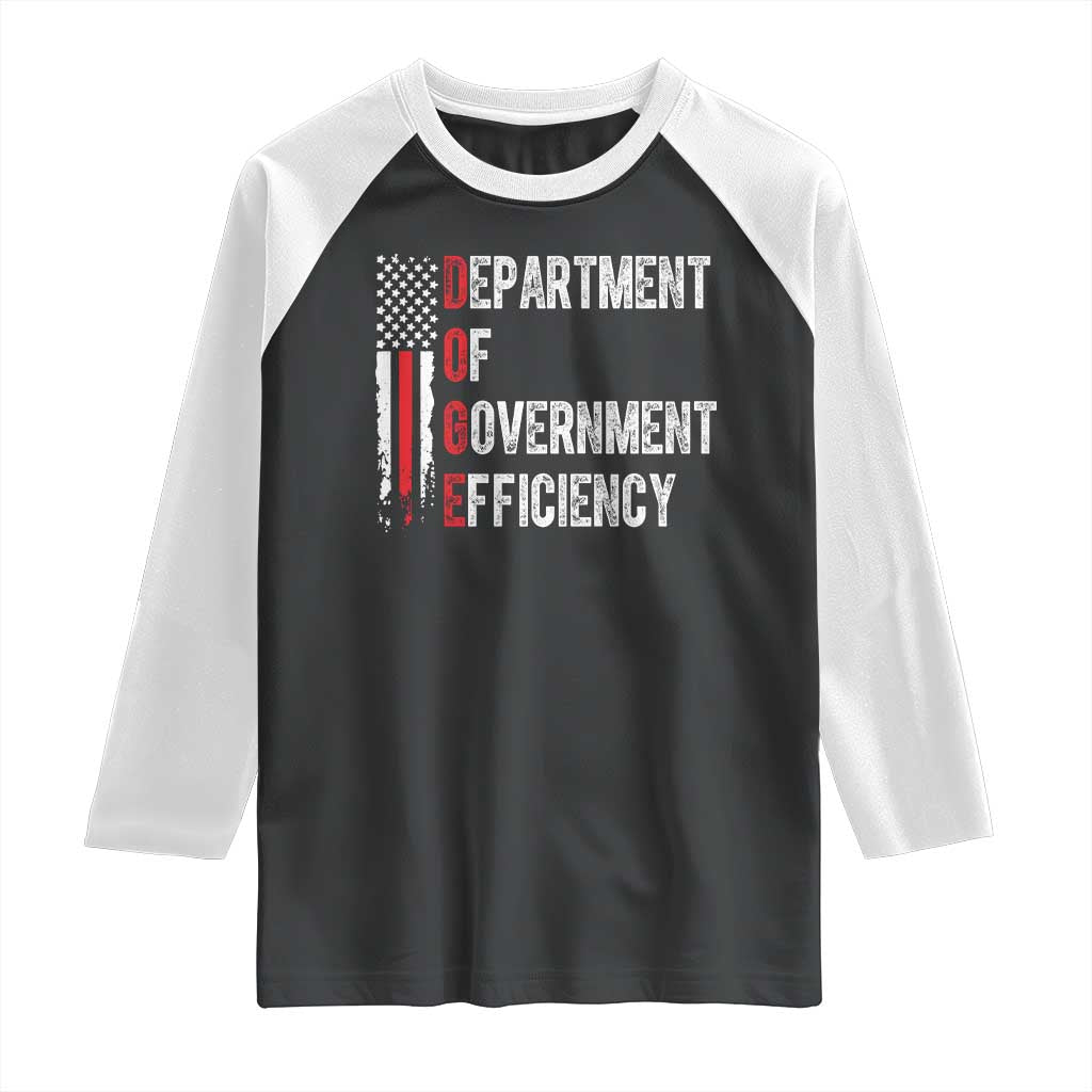 DOGE Department Of Government Efficiency Raglan Shirt D.O.G.E. Partiotic US Flag