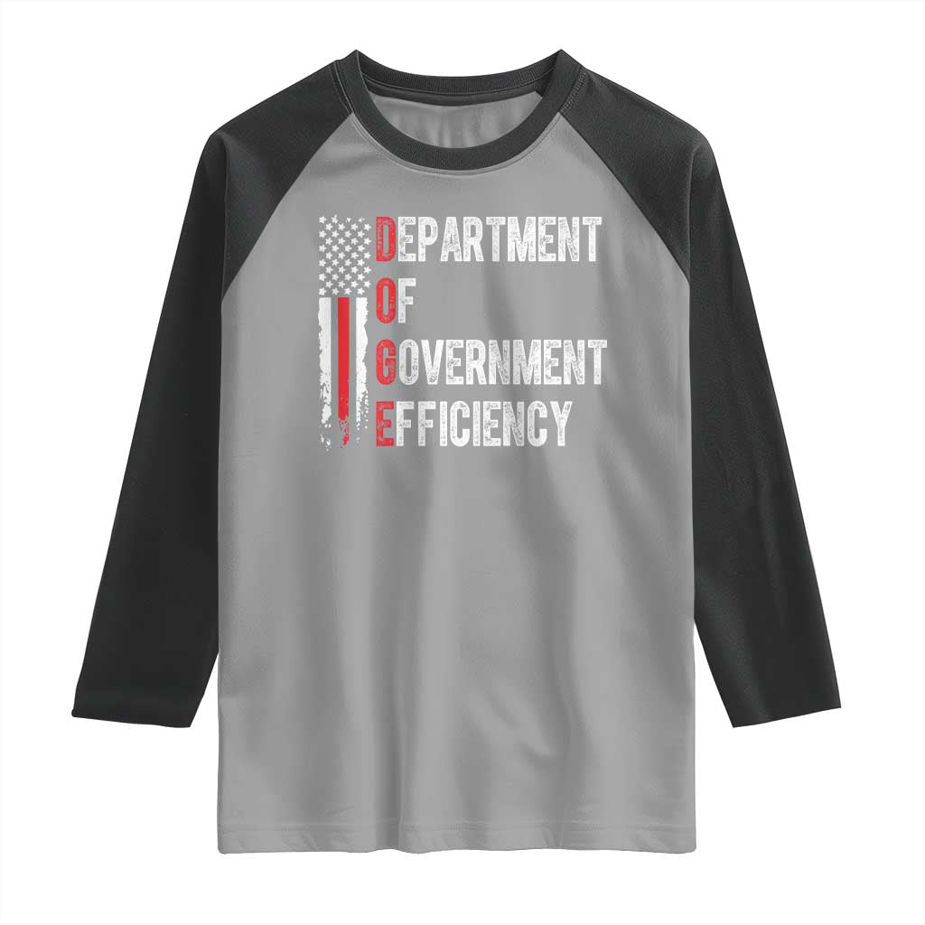 DOGE Department Of Government Efficiency Raglan Shirt D.O.G.E. Partiotic US Flag