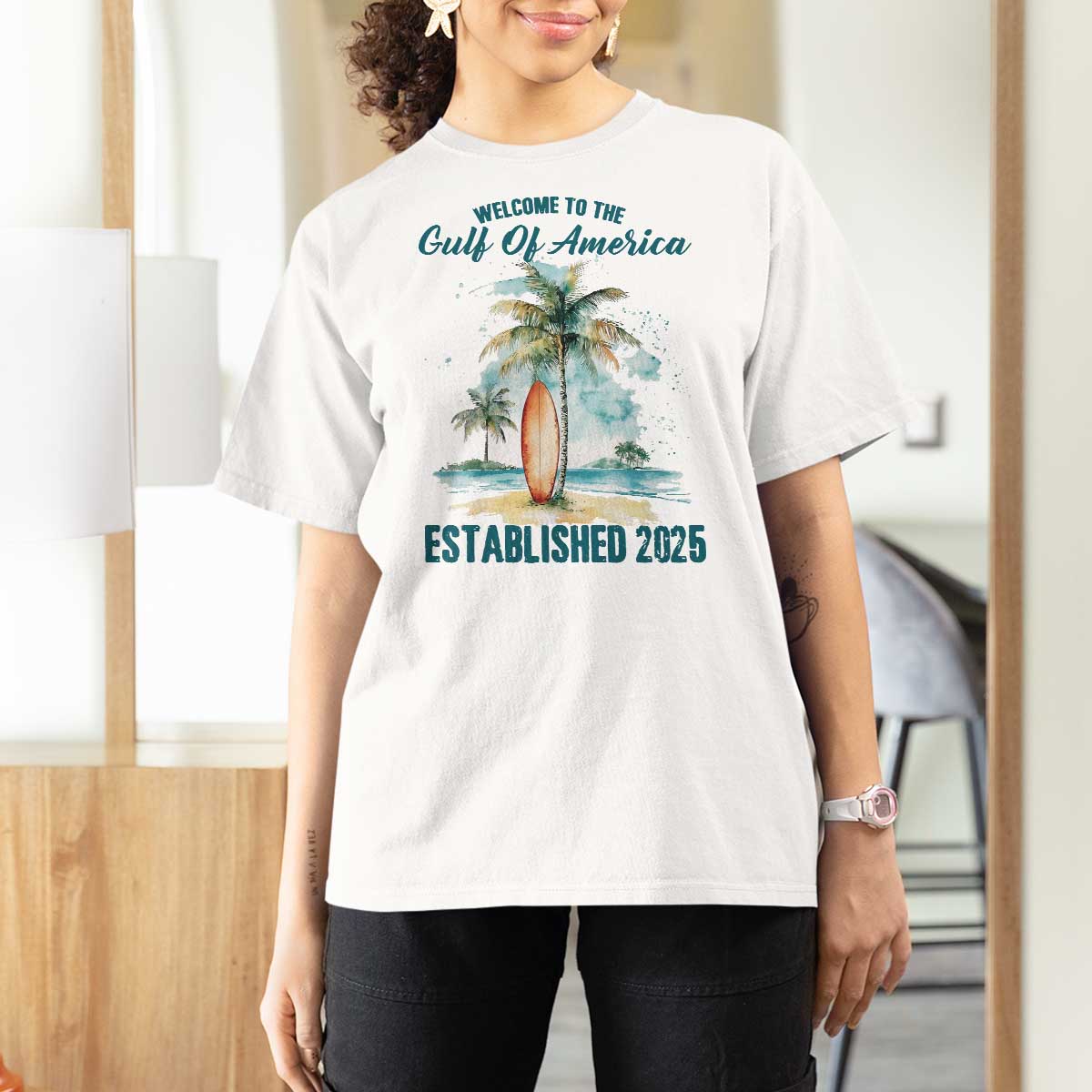 Welcome To America's Gulf T Shirt For Women Established 2025 Retro Vintage Beach