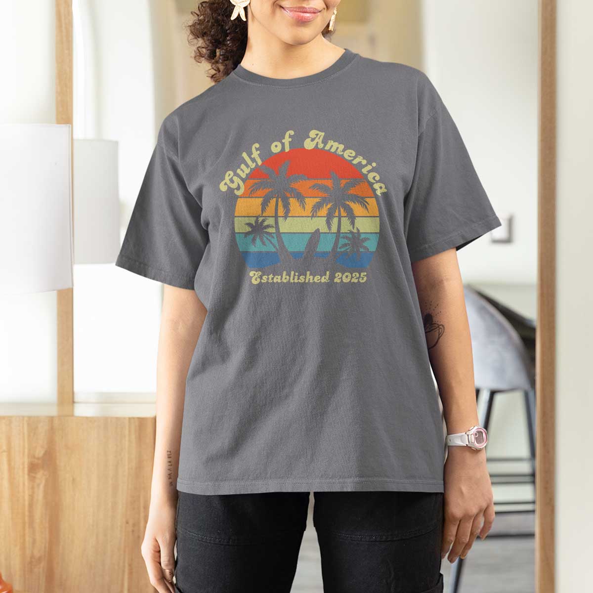Gulf of America T Shirt For Women Island Palm Summer Beach Vibes Established 2025