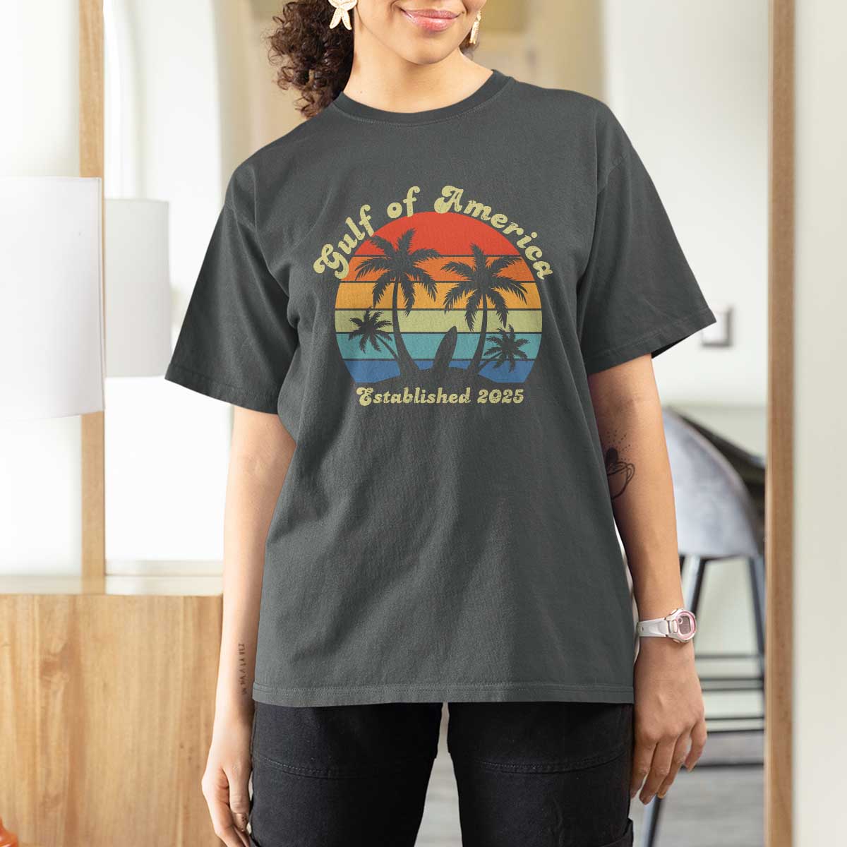Gulf of America T Shirt For Women Island Palm Summer Beach Vibes Established 2025