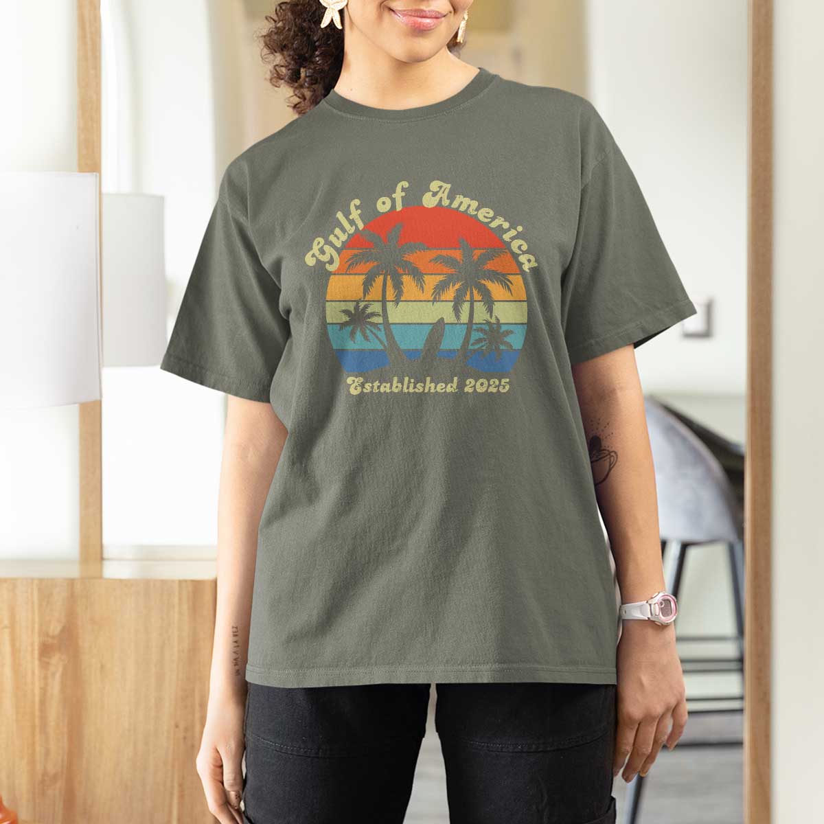 Gulf of America T Shirt For Women Island Palm Summer Beach Vibes Established 2025