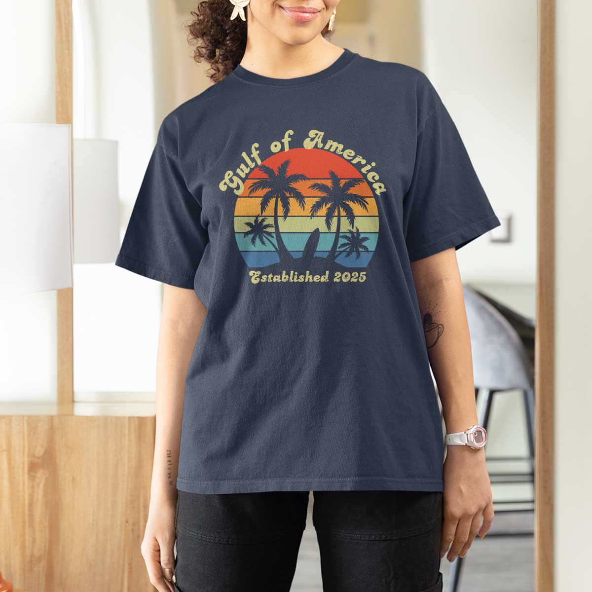 Gulf of America T Shirt For Women Island Palm Summer Beach Vibes Established 2025