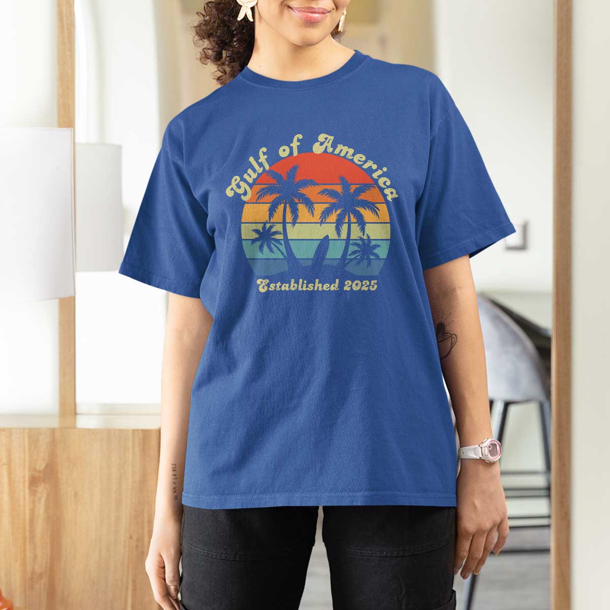 Gulf of America T Shirt For Women Island Palm Summer Beach Vibes Established 2025