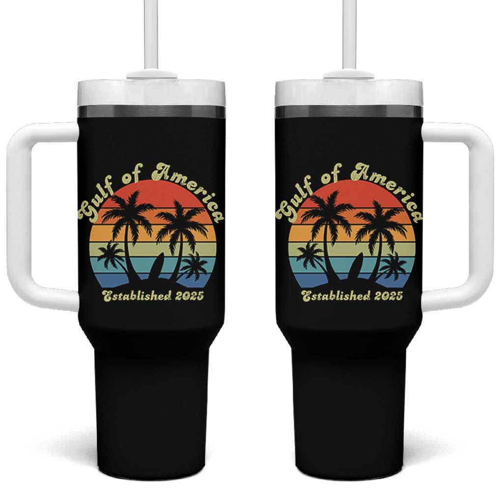 Gulf of America Tumbler With Handle Island Palm Summer Beach Vibes Established 2025