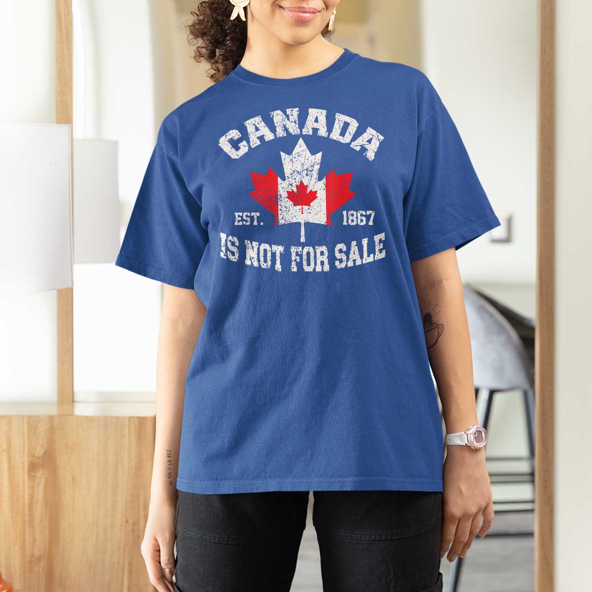 Canada is Not For Sale T Shirt For Women Proudly Canadian Independence Flag EST. 1867