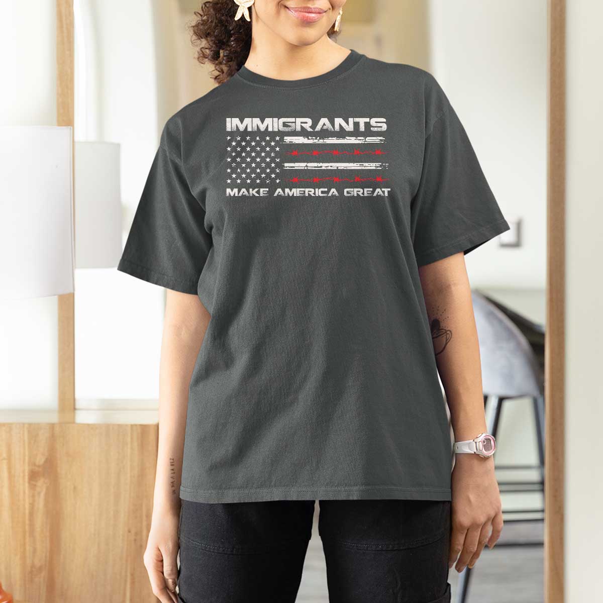 Immigrants Make America Great T Shirt For Women American Flag