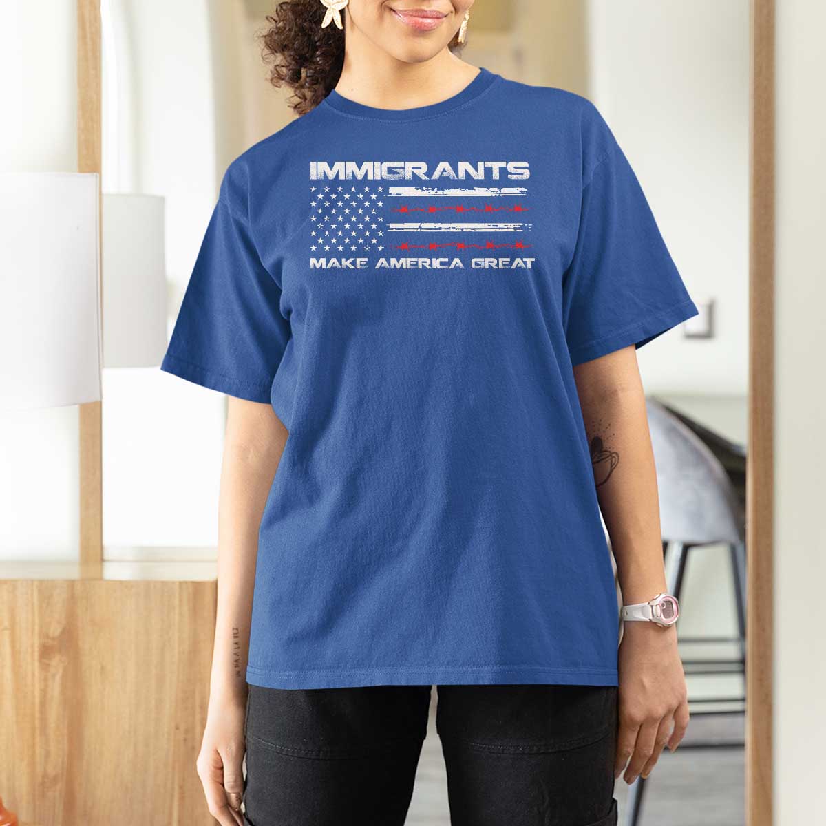 Immigrants Make America Great T Shirt For Women American Flag