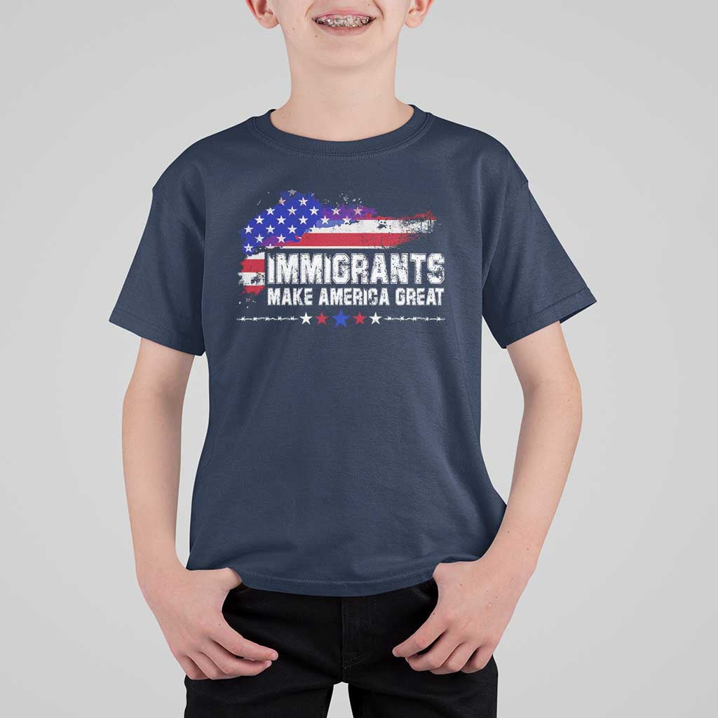 Immigrants Make America Great T Shirt For Kid American Flag Pro Immigration