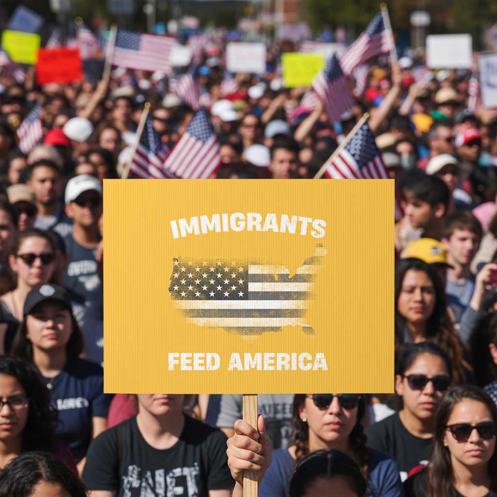 Immigrants Feed America Protest Sign Grunge US Flag - Wonder Print Shop
