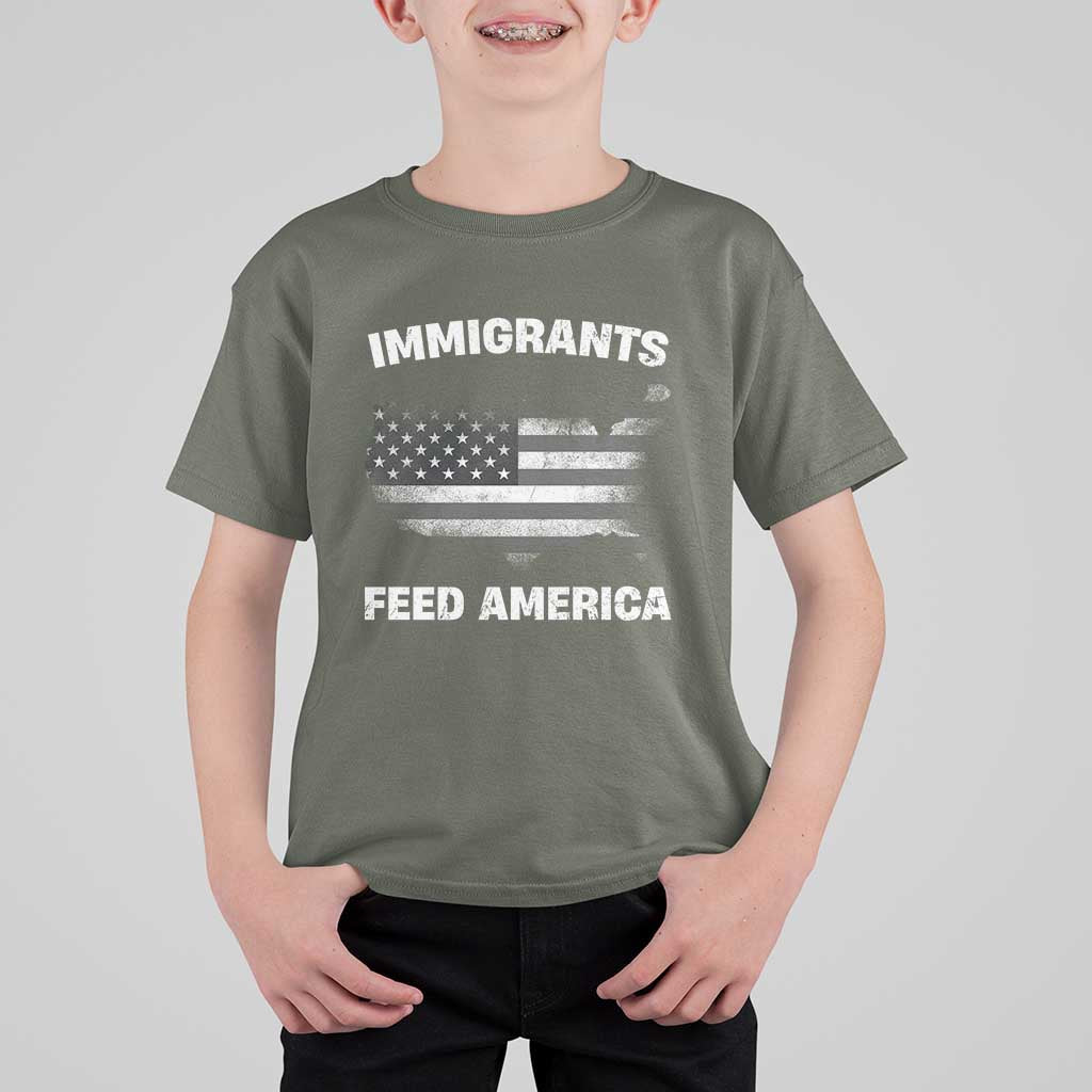 Immigrants Feed America T Shirt For Kid Grunge US Flag