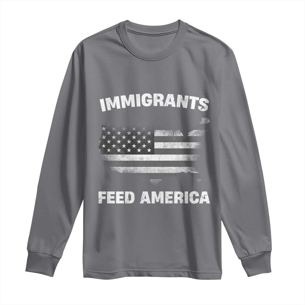 Immigrants Feed America Long Sleeve Shirt Grunge US Flag