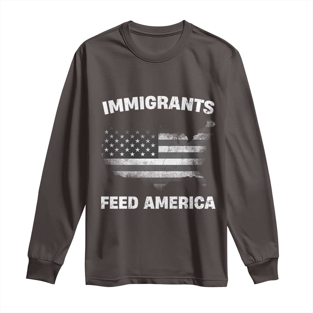 Immigrants Feed America Long Sleeve Shirt Grunge US Flag