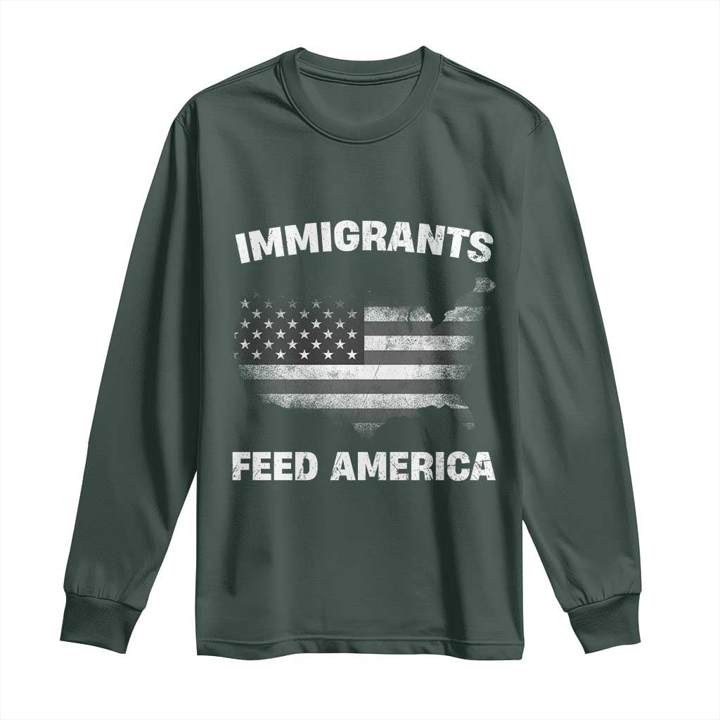 Immigrants Feed America Long Sleeve Shirt Grunge US Flag