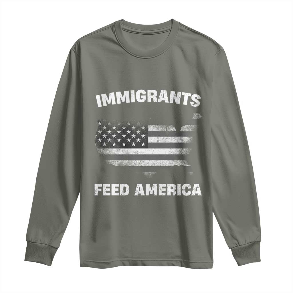 Immigrants Feed America Long Sleeve Shirt Grunge US Flag