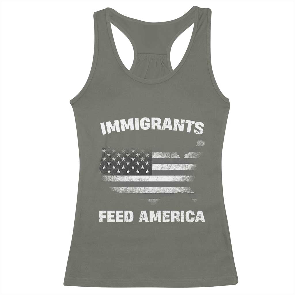 Immigrants Feed America Racerback Tank Top Grunge US Flag