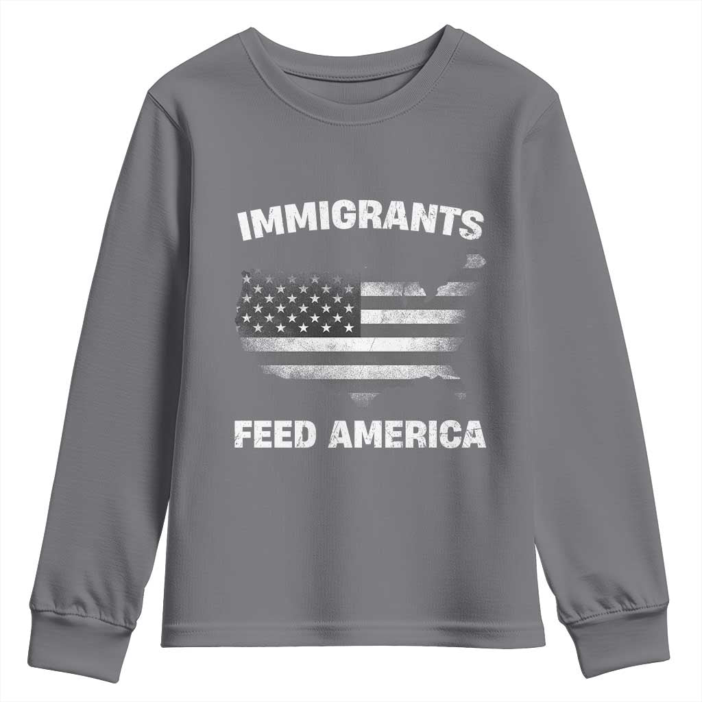 Immigrants Feed America Youth Sweatshirt Grunge US Flag