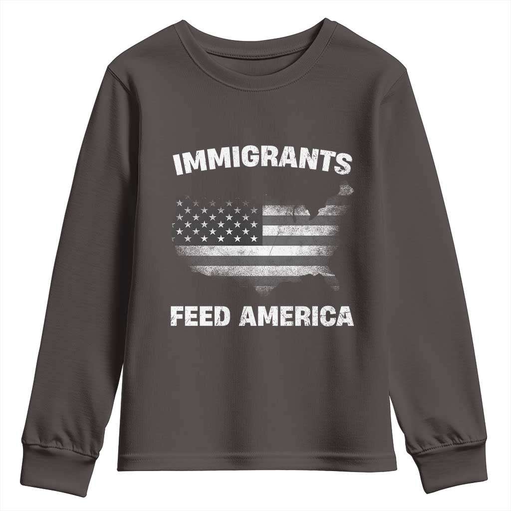 Immigrants Feed America Youth Sweatshirt Grunge US Flag