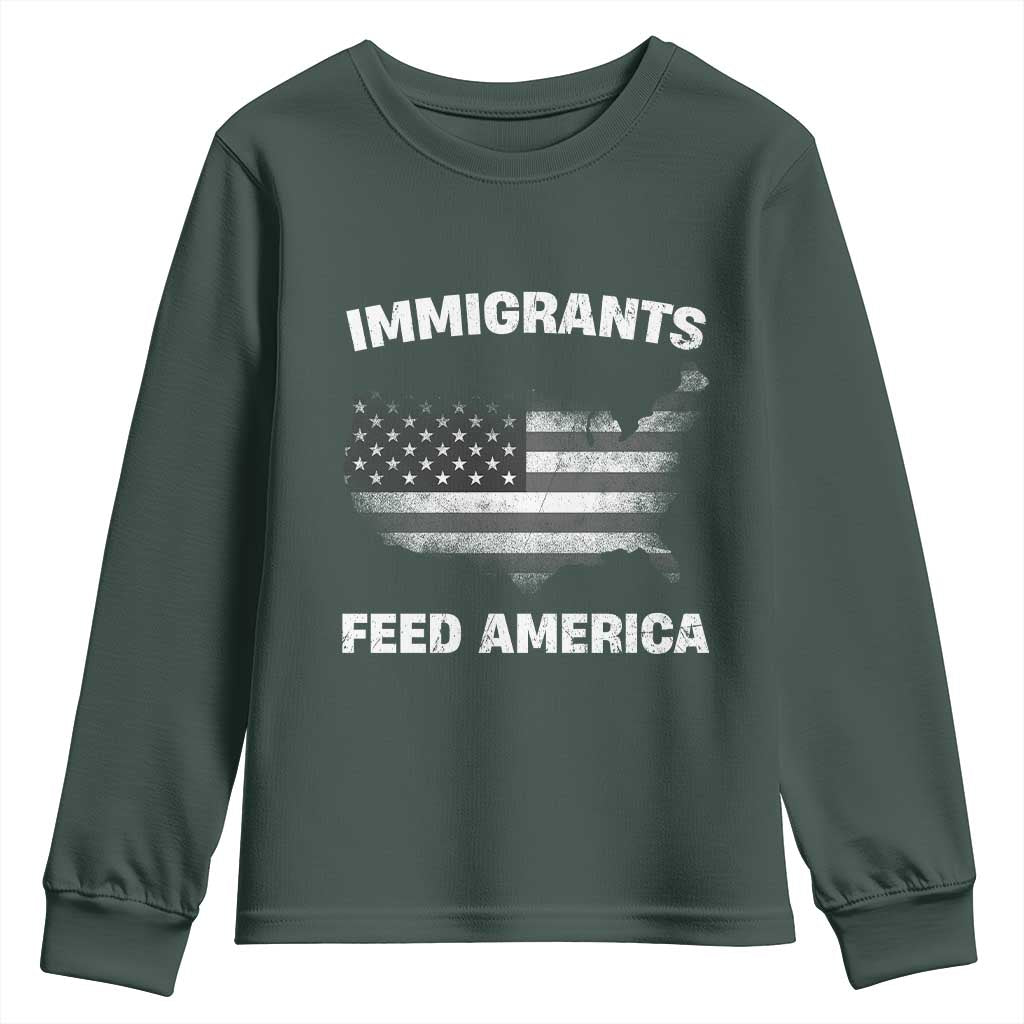 Immigrants Feed America Youth Sweatshirt Grunge US Flag