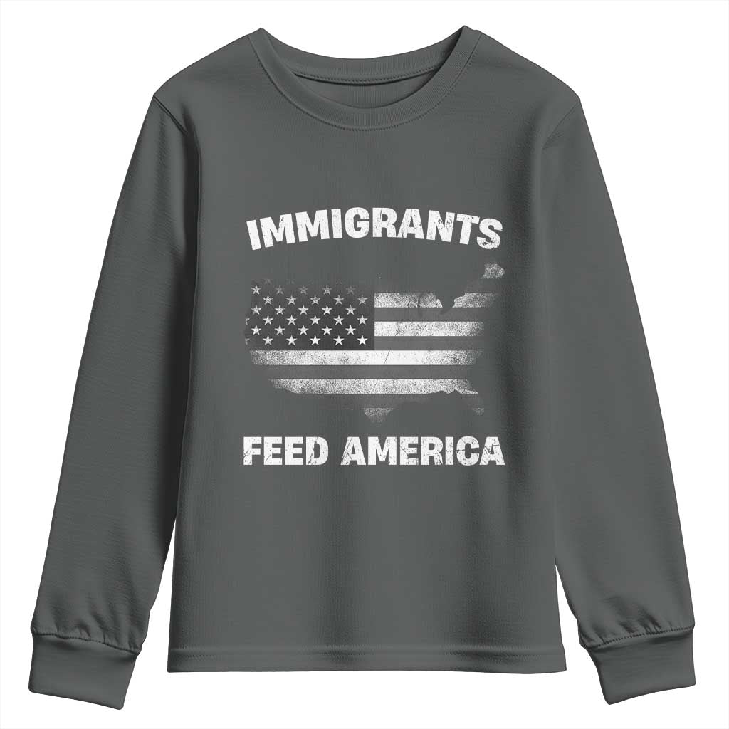 Immigrants Feed America Youth Sweatshirt Grunge US Flag