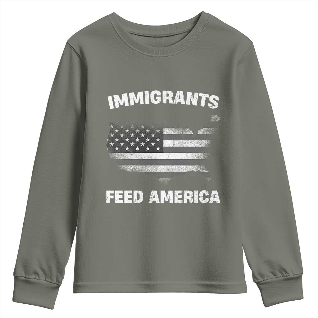 Immigrants Feed America Youth Sweatshirt Grunge US Flag