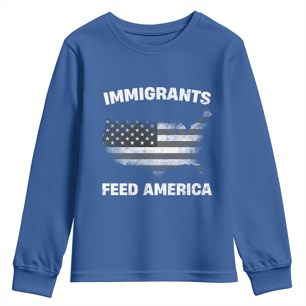 Immigrants Feed America Youth Sweatshirt Grunge US Flag
