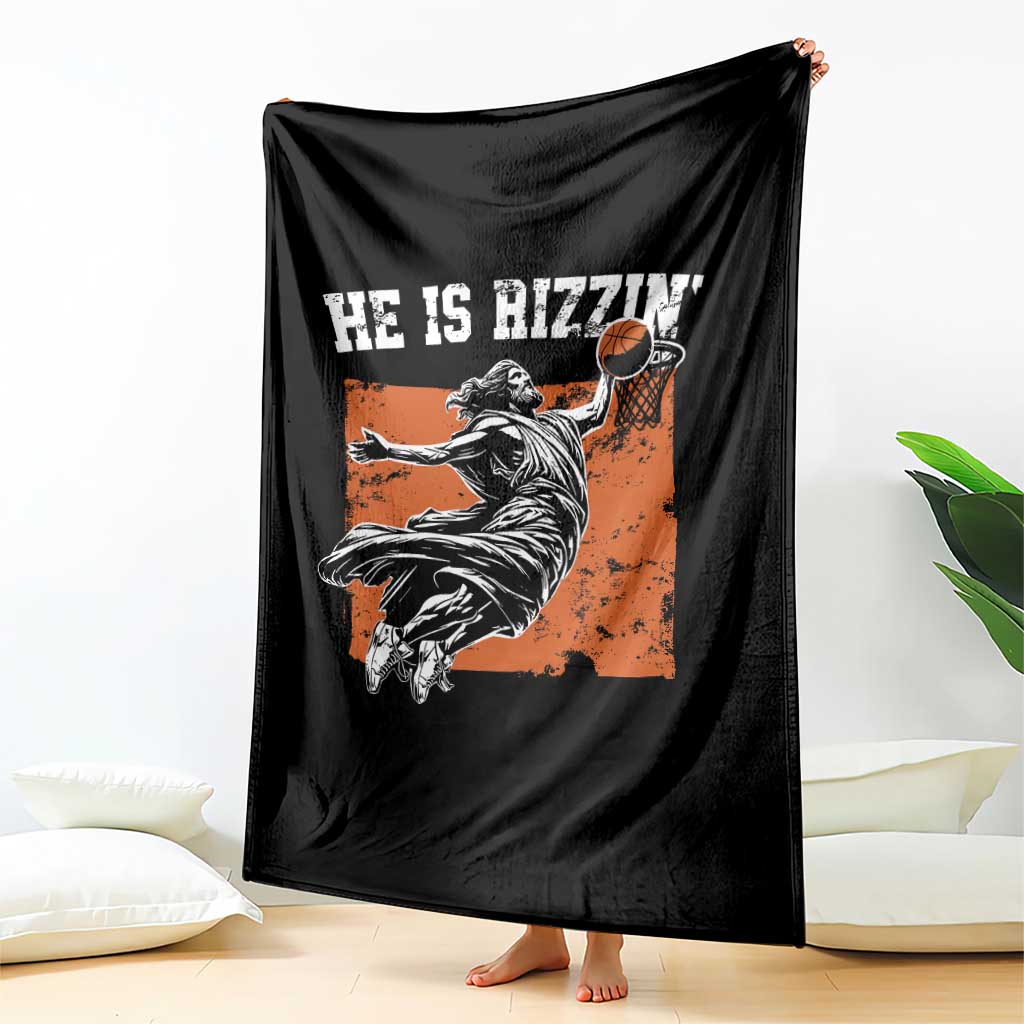 He is Rizzin Throw Blanket Funny Jesus Playing Basketball Vintage Faith - Wonder Print Shop