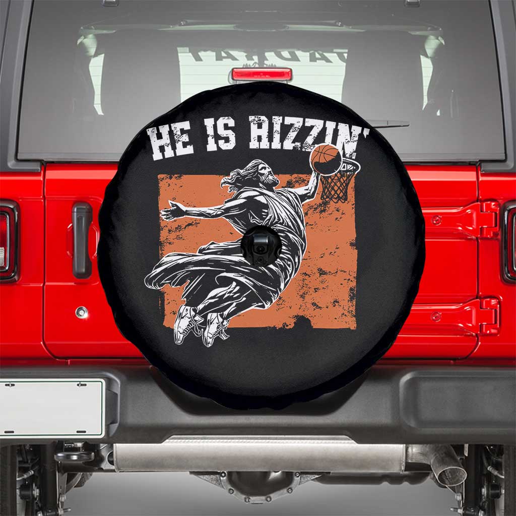 He is Rizzin Spare Tire Cover Funny Jesus Playing Basketball Vintage Faith - Wonder Print Shop