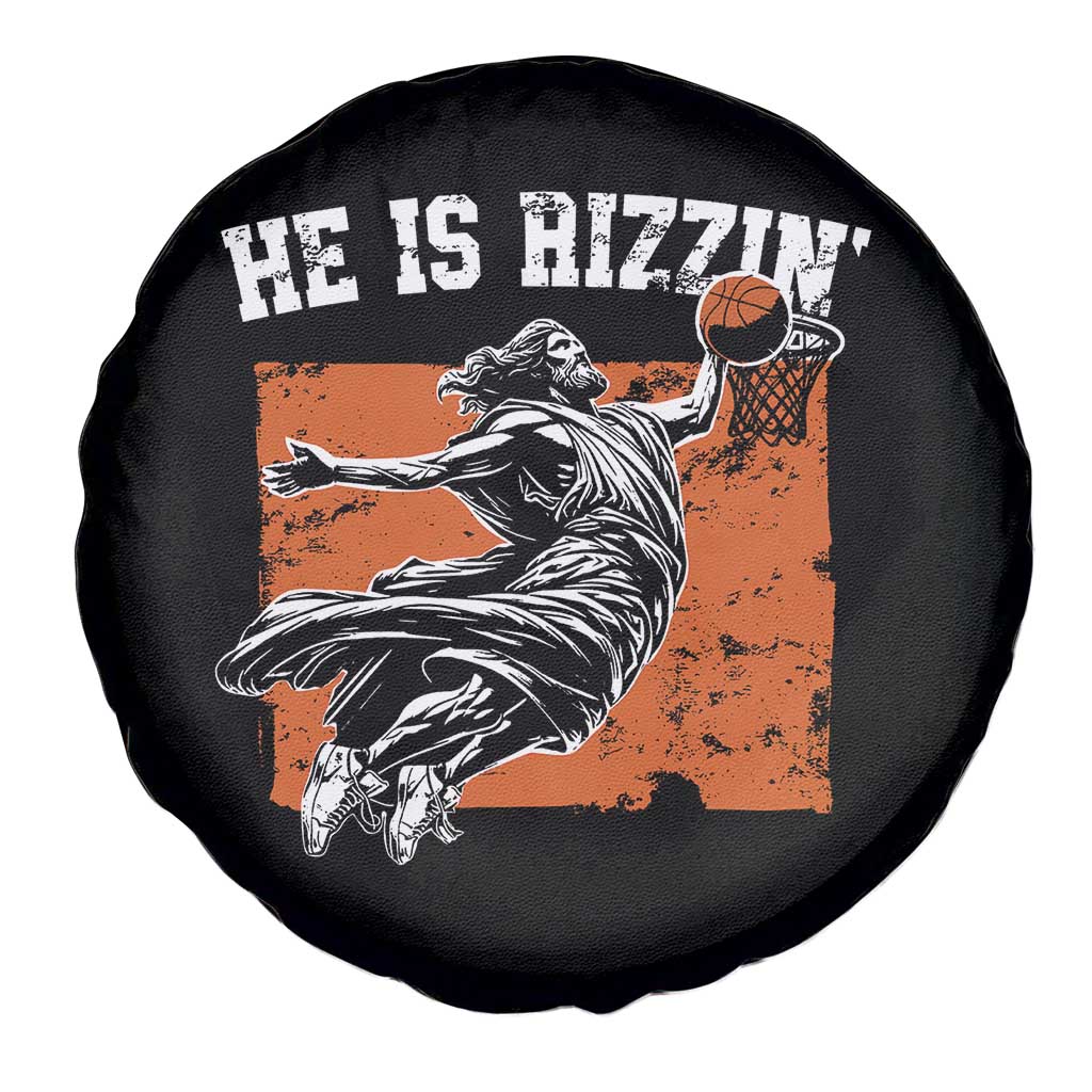 He is Rizzin Spare Tire Cover Funny Jesus Playing Basketball Vintage Faith - Wonder Print Shop