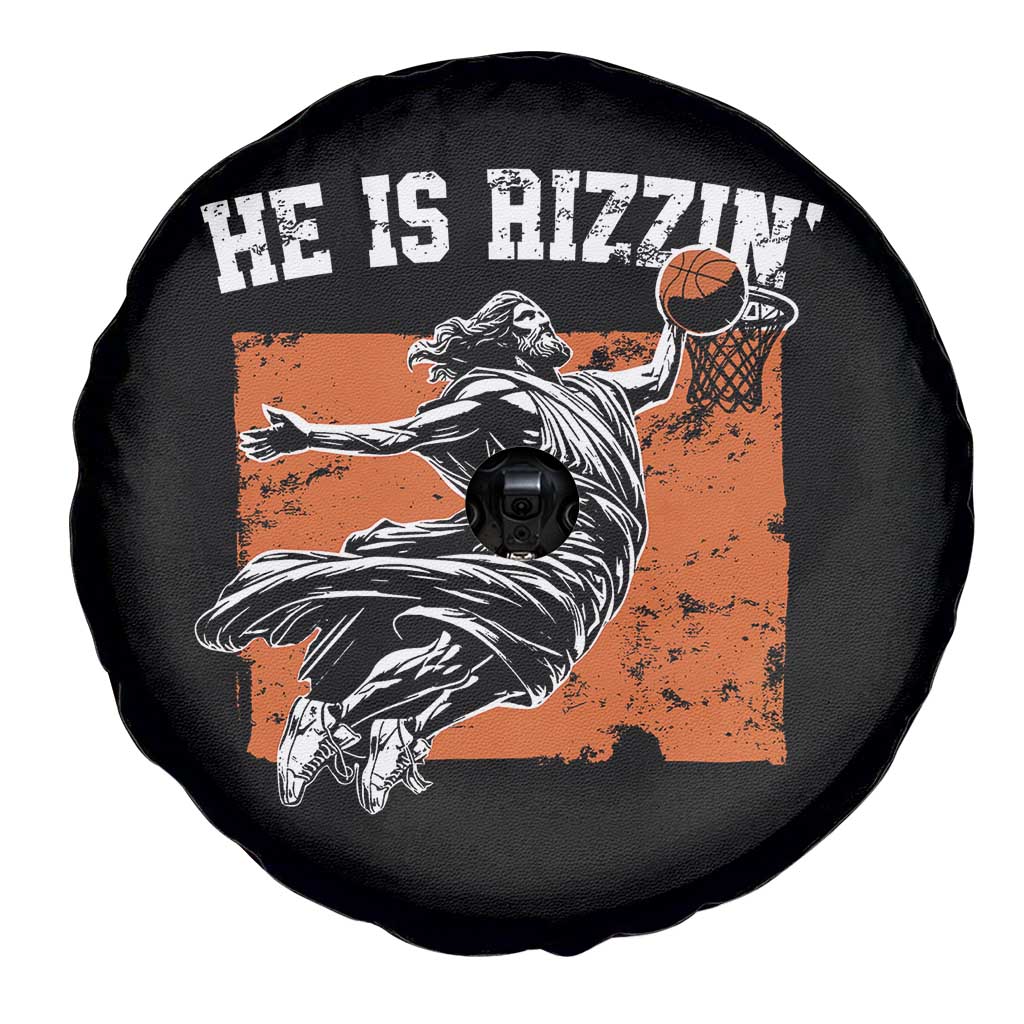 He is Rizzin Spare Tire Cover Funny Jesus Playing Basketball Vintage Faith - Wonder Print Shop