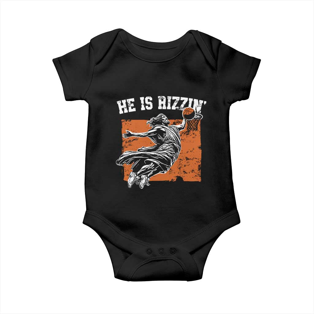 He is Rizzin Baby Onesie Funny Jesus Playing Basketball Vintage Faith - Wonder Print Shop