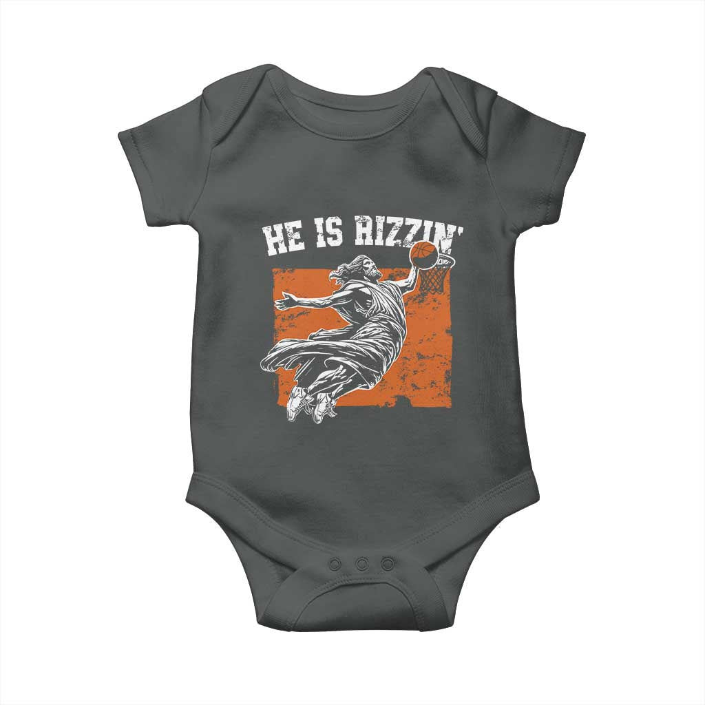 He is Rizzin Baby Onesie Funny Jesus Playing Basketball Vintage Faith - Wonder Print Shop