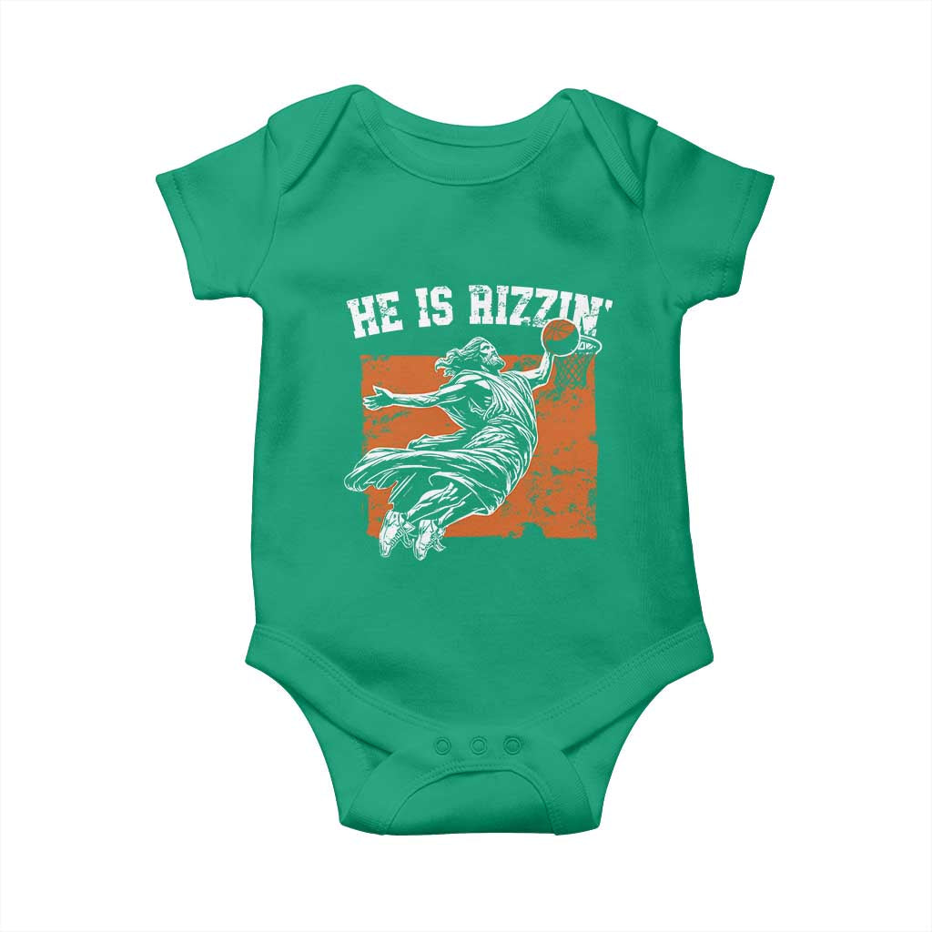 He is Rizzin Baby Onesie Funny Jesus Playing Basketball Vintage Faith - Wonder Print Shop