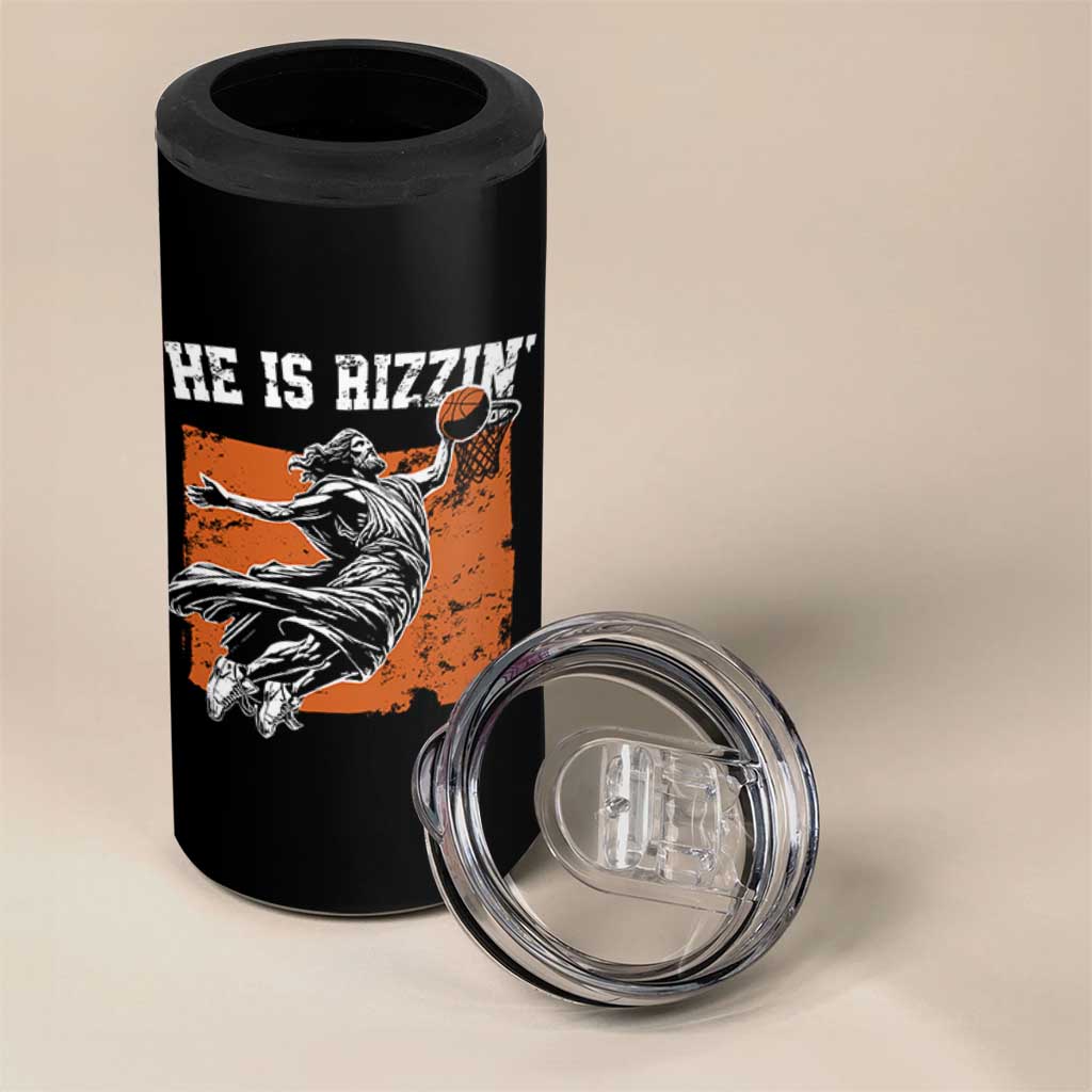He is Rizzin 4 in 1 Can Cooler Tumbler Funny Jesus Playing Basketball Vintage Faith - Wonder Print Shop
