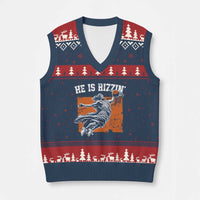 He is Rizzin V-Neck Knit Sweater Vest Funny Jesus Playing Basketball Vintage Faith - Wonder Print Shop