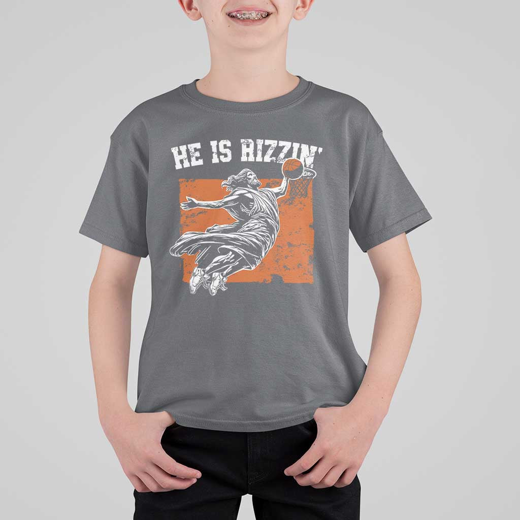 He is Rizzin T Shirt For Kid Funny Jesus Playing Basketball Vintage Faith - Wonder Print Shop