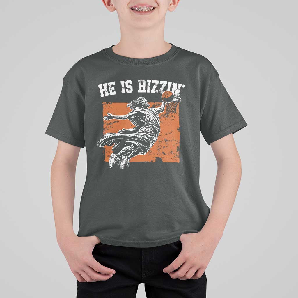 He is Rizzin T Shirt For Kid Funny Jesus Playing Basketball Vintage Faith - Wonder Print Shop