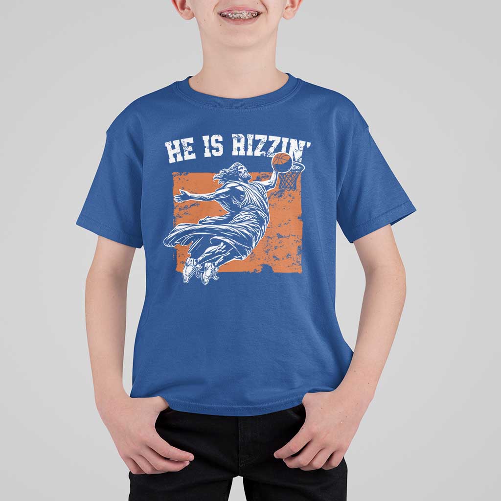 He is Rizzin T Shirt For Kid Funny Jesus Playing Basketball Vintage Faith - Wonder Print Shop