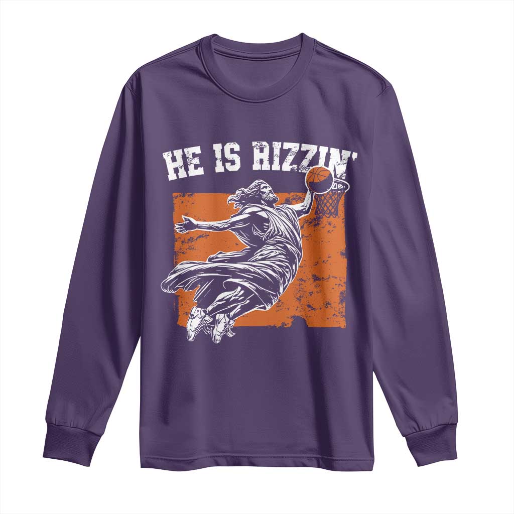 He is Rizzin Long Sleeve Shirt Funny Jesus Playing Basketball Vintage Faith - Wonder Print Shop