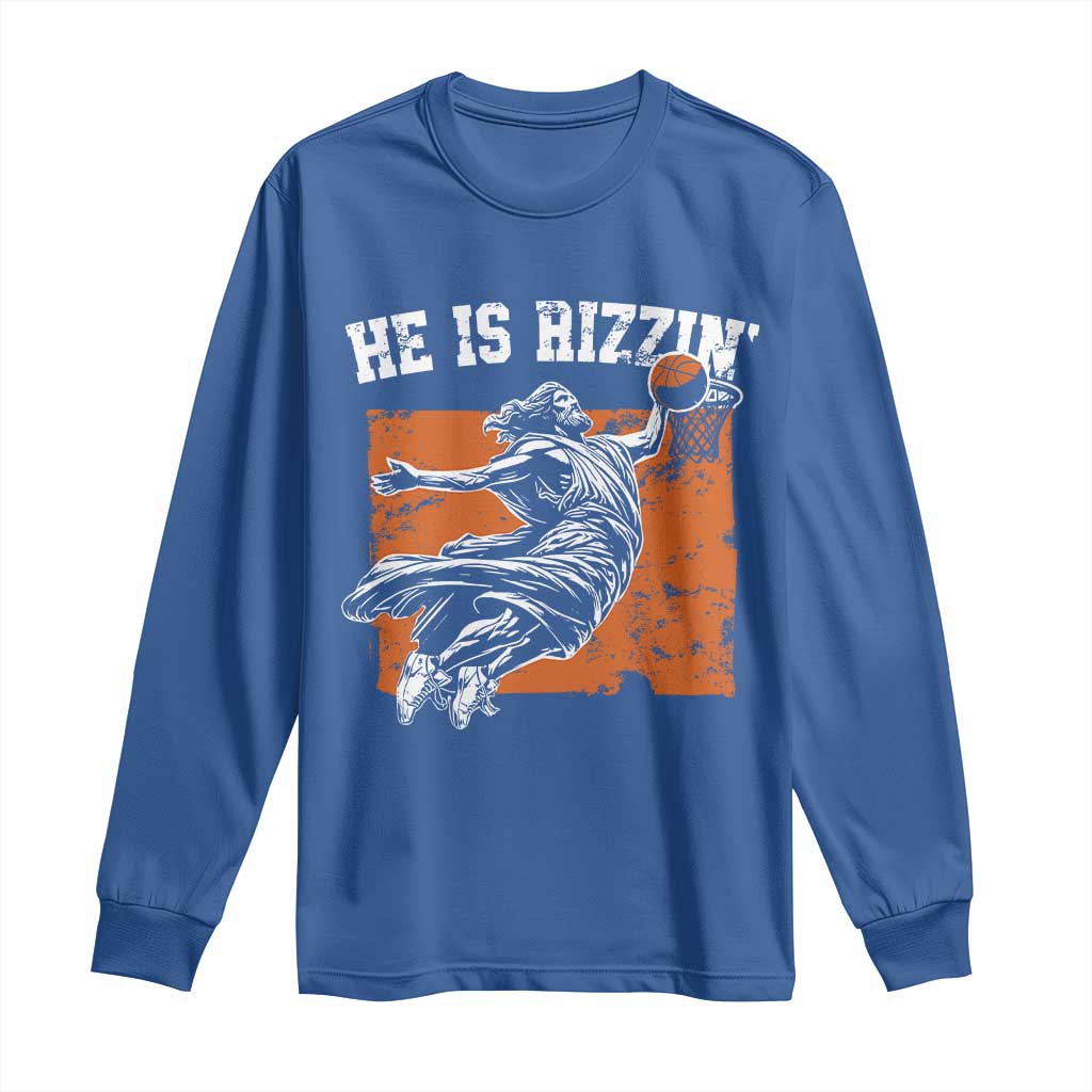 He is Rizzin Long Sleeve Shirt Funny Jesus Playing Basketball Vintage Faith - Wonder Print Shop