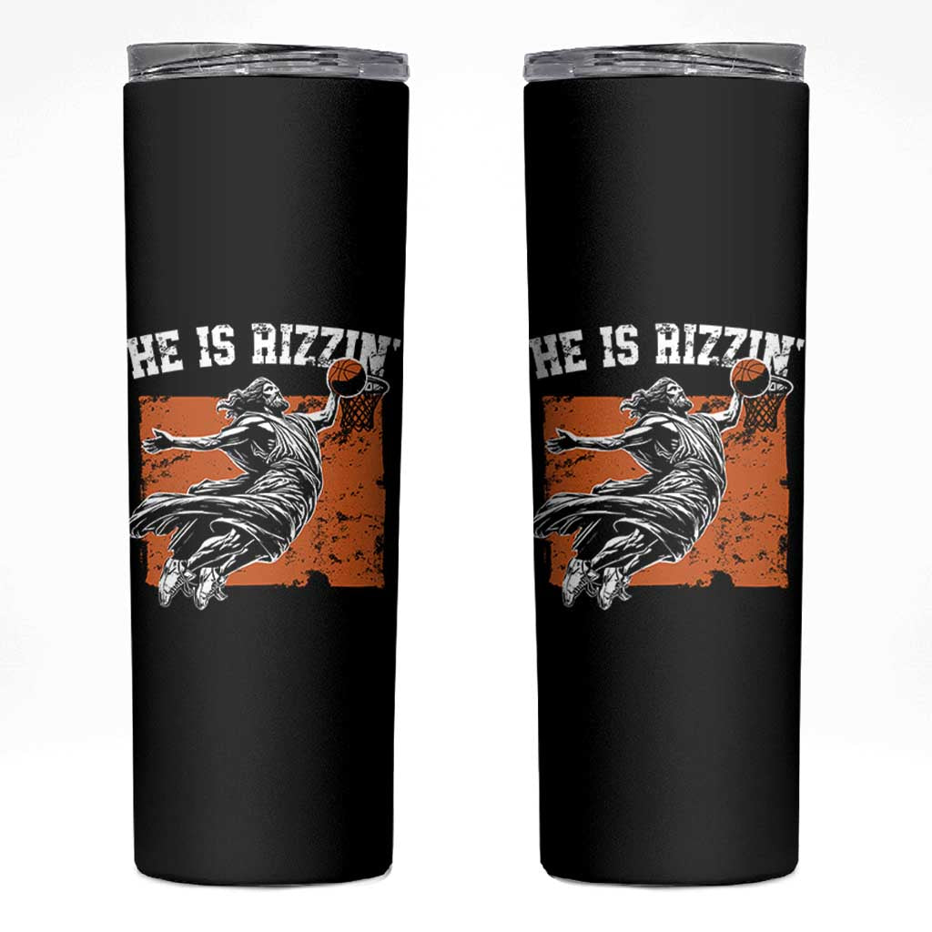 He is Rizzin Skinny Tumbler Funny Jesus Playing Basketball Vintage Faith - Wonder Print Shop